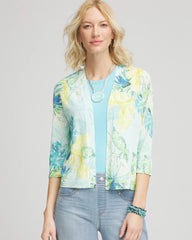 Chico's Tropical Summer Romance Short Cardigan AQUA