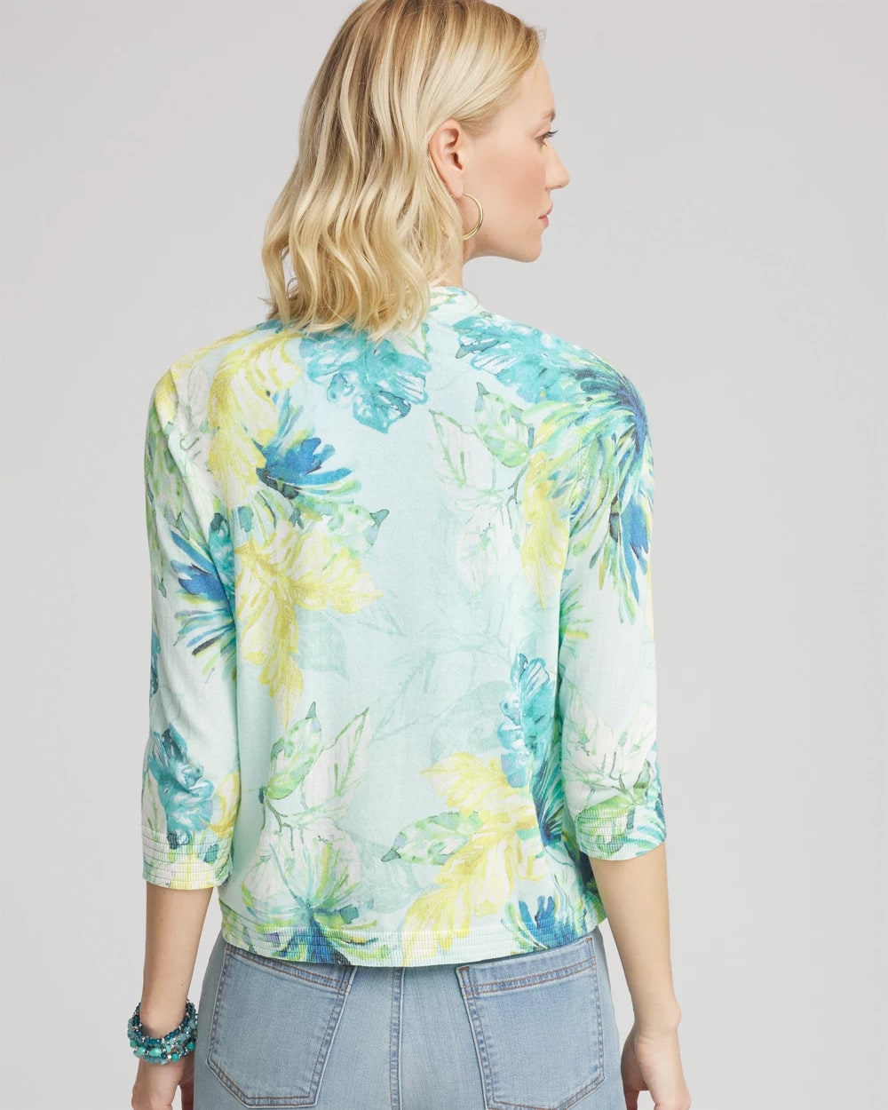 Chico's Tropical Summer Romance Short Cardigan AQUA