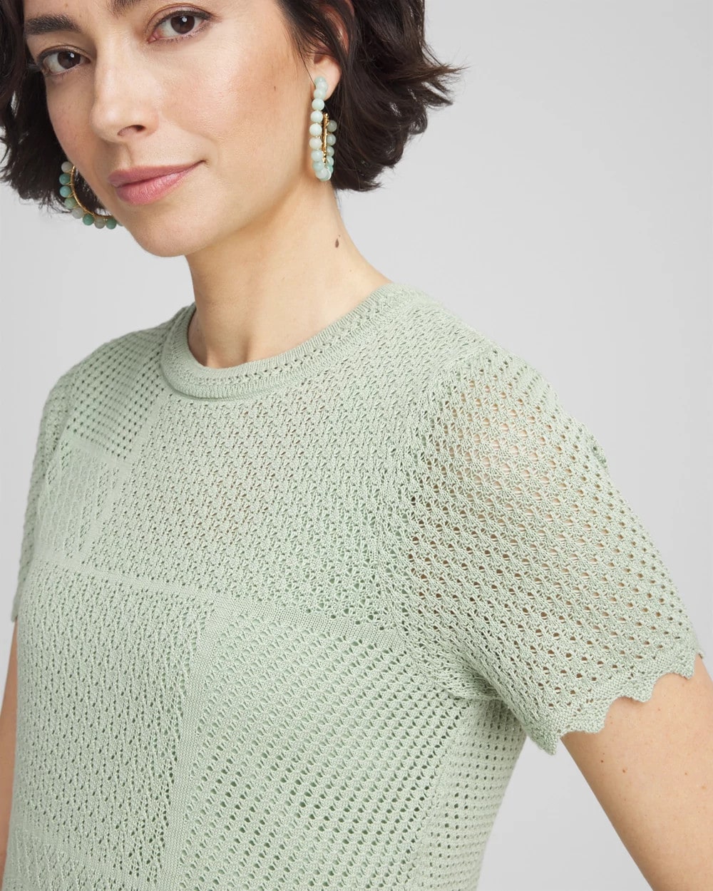 Chico's Pointelle Crewneck Sweater Tee MOROCCAN MINT