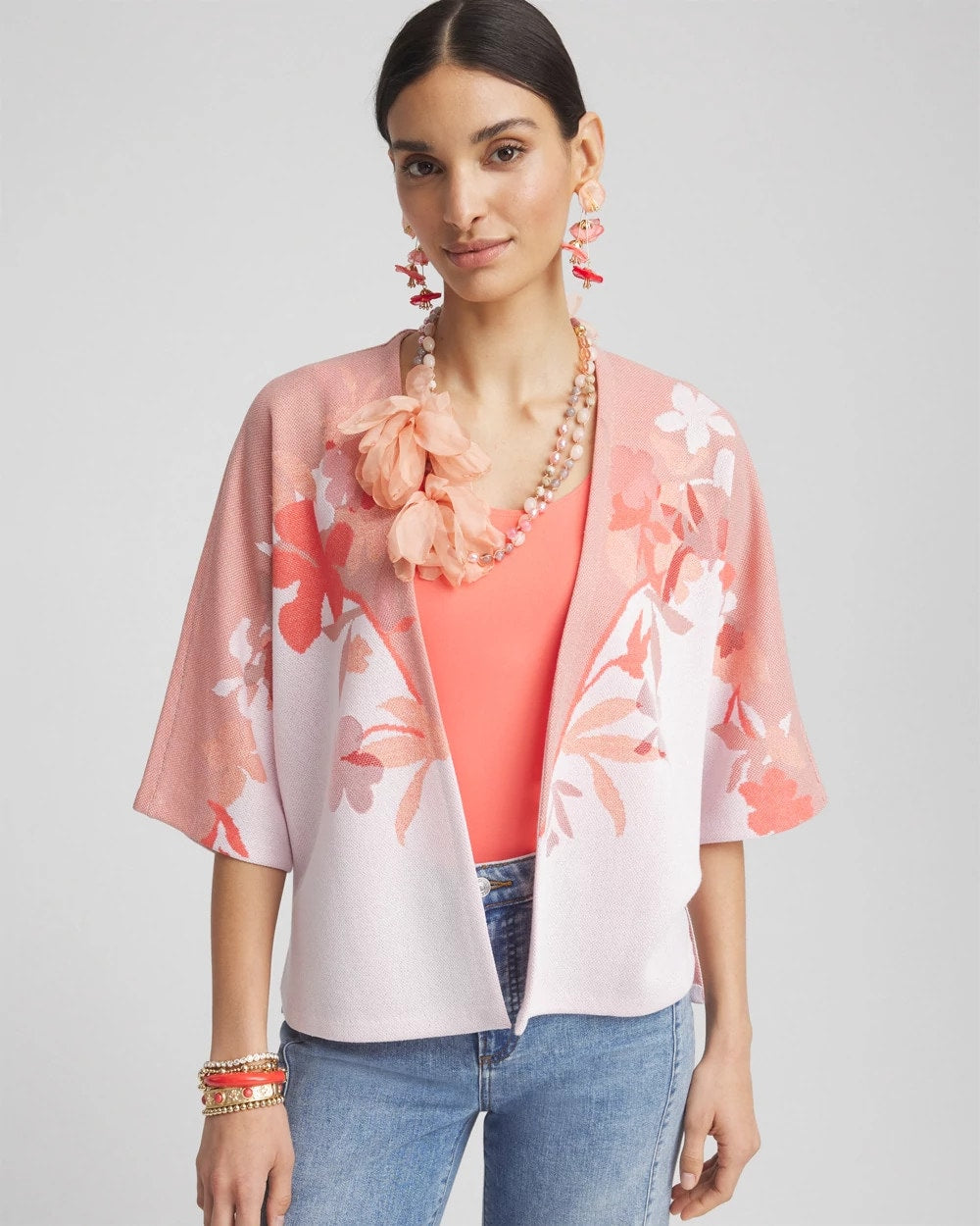 Chico's Jacquard Kimono-Style Cardigan ALABASTER