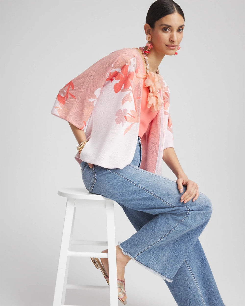 Chico's Jacquard Kimono-Style Cardigan ALABASTER