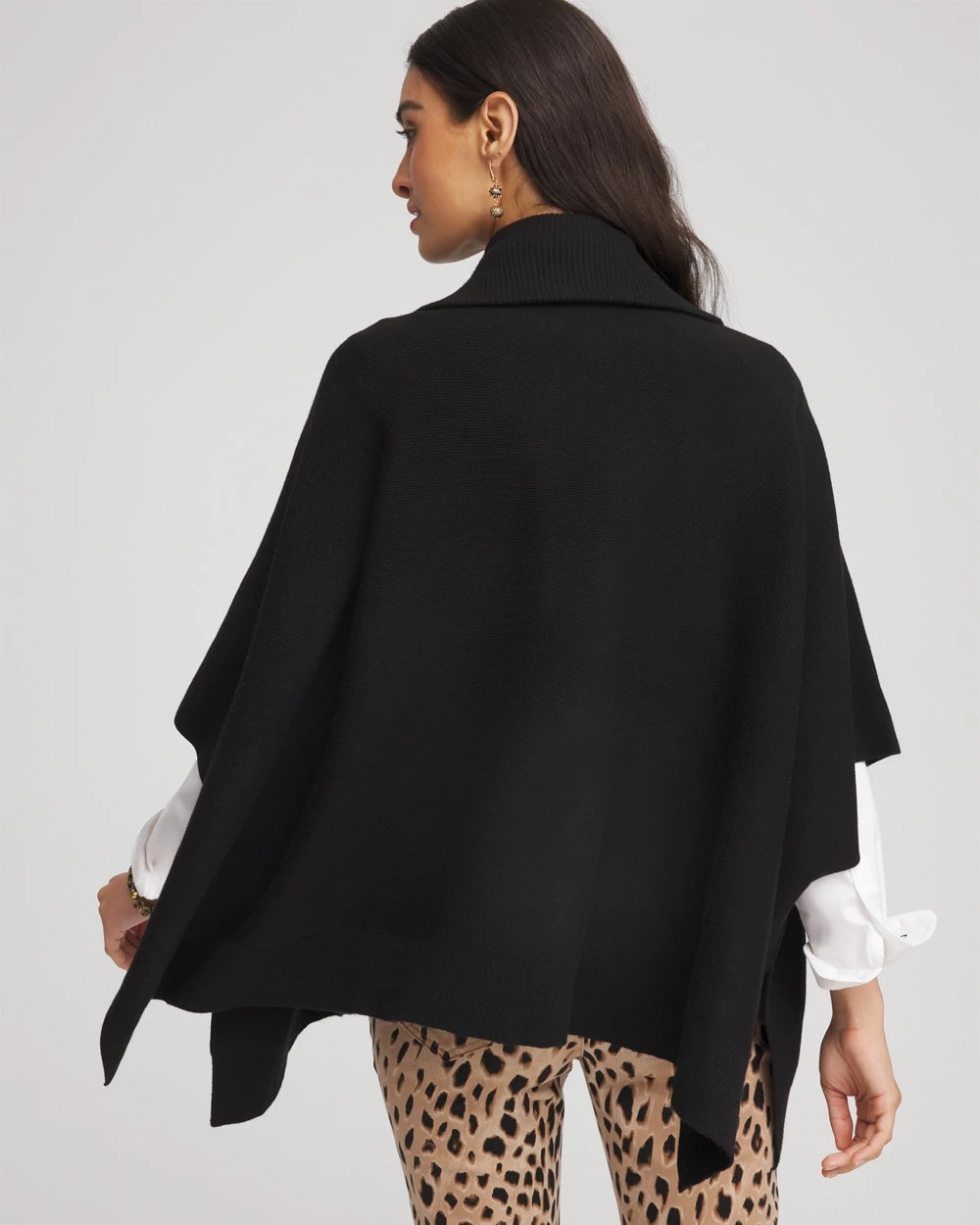 Chico's Cashmere-Blend Pullover Sweater Poncho BLACK