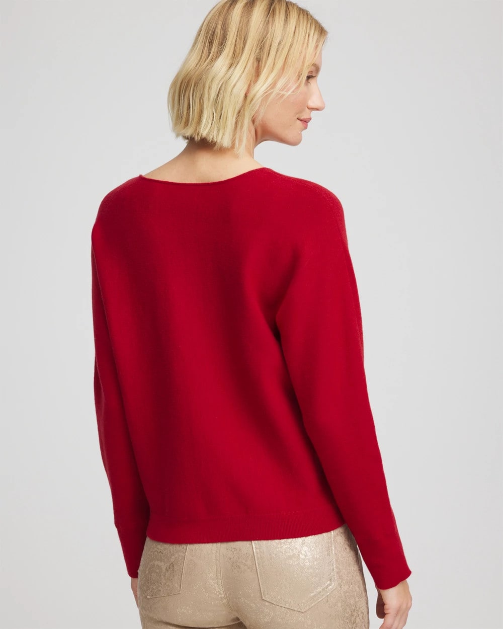 Chico's Floral Embellished Dolman V-Neck Pullover CARMINE RED