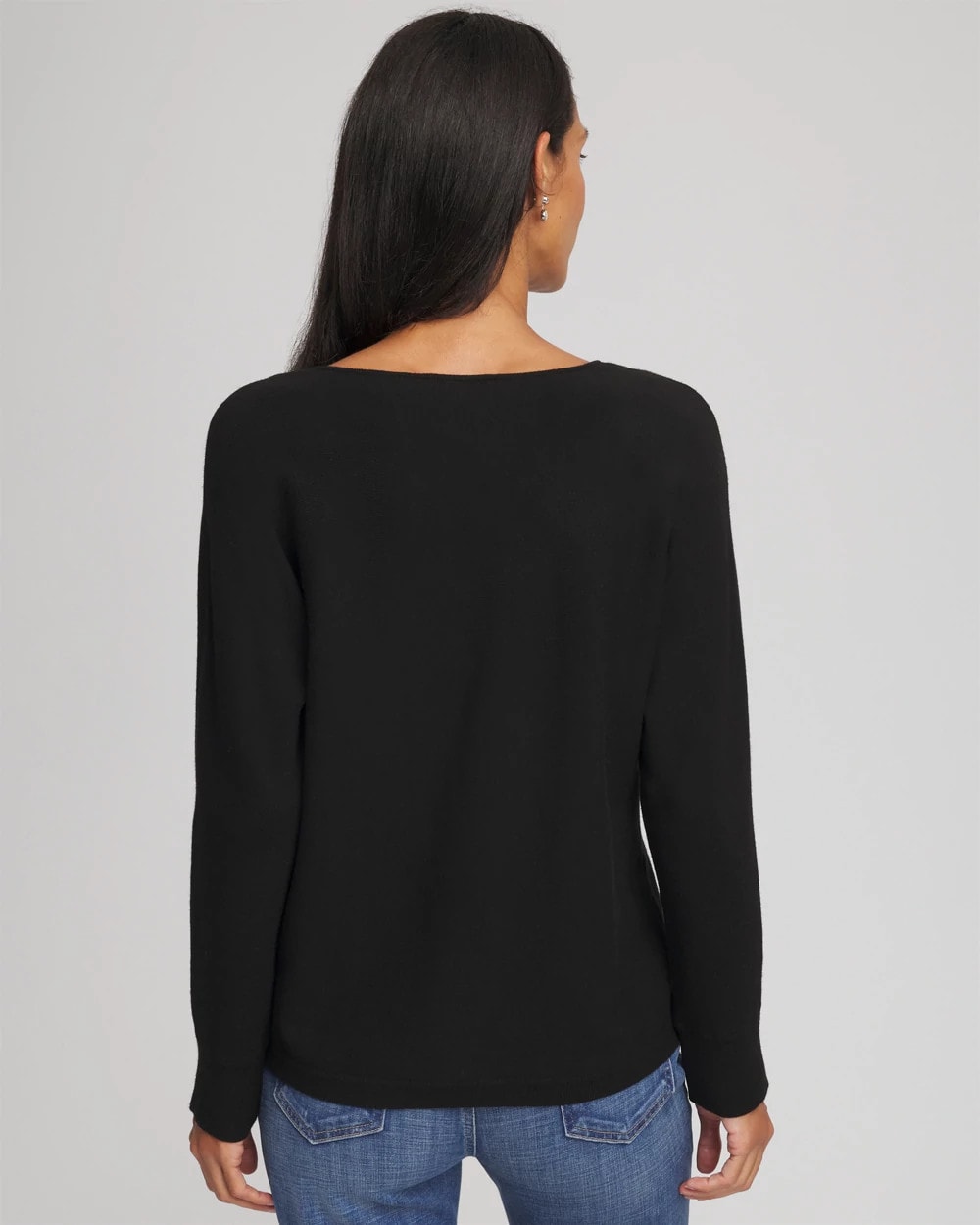 Chico's Floral Embellished Dolman V-Neck Pullover BLACK