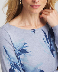 Chico's Ella Painterly Bateau Pullover Sweater PASSPORT BLUE