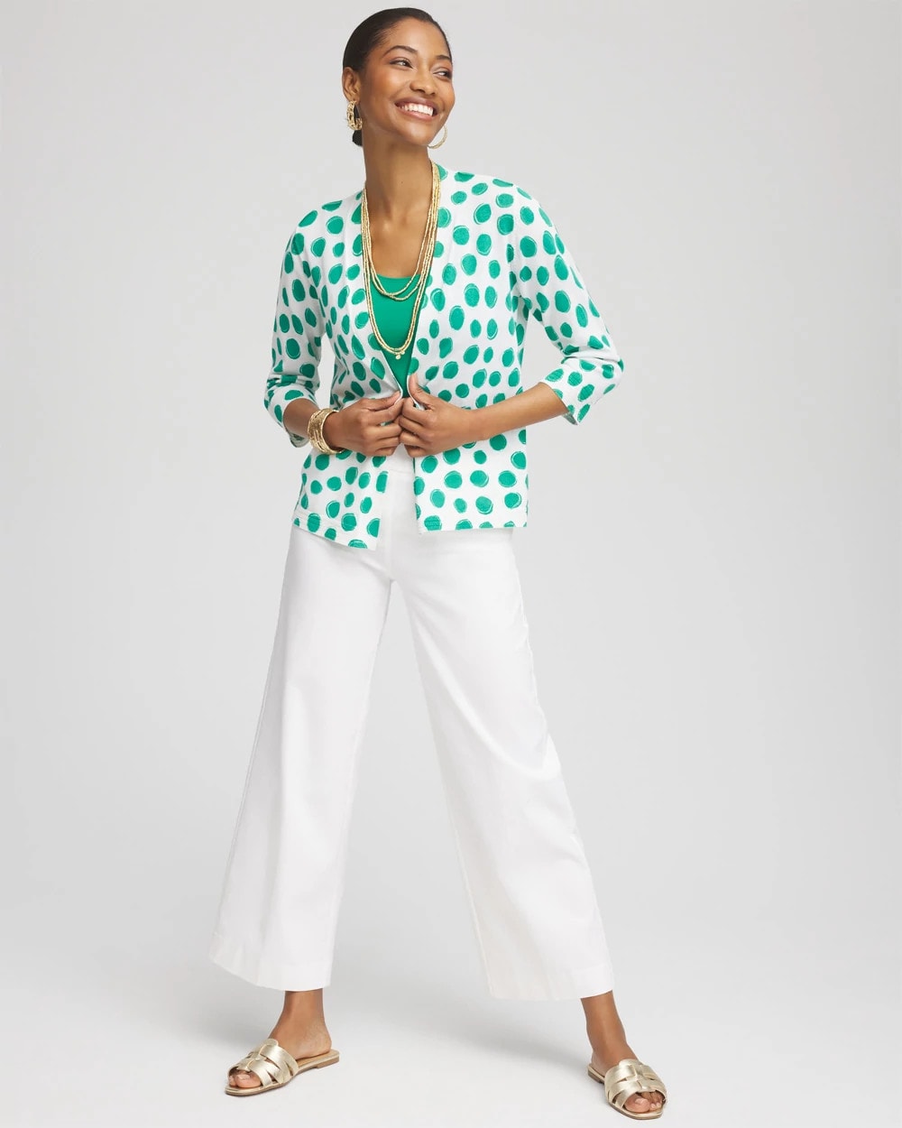 Chico's Polka-Dot Summer Romance Short Cardigan ALABASTER
