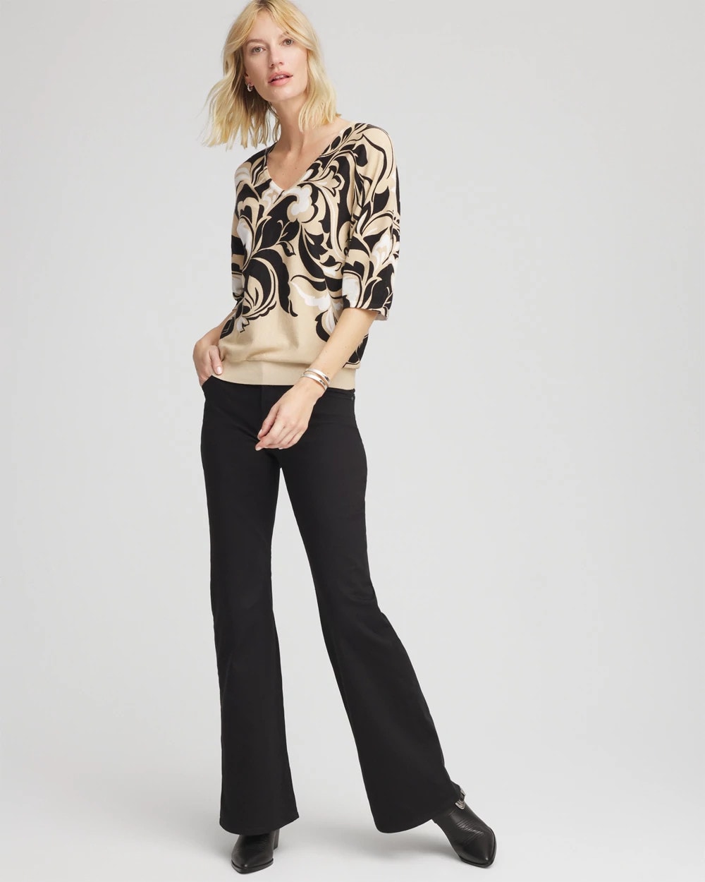 Chico's Printed Dolman Sweater NEUTRAL