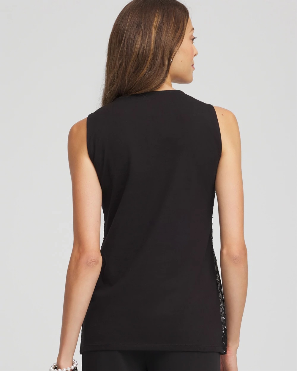 Chico's Sequin Beaded Notch Neck Tank BLACK