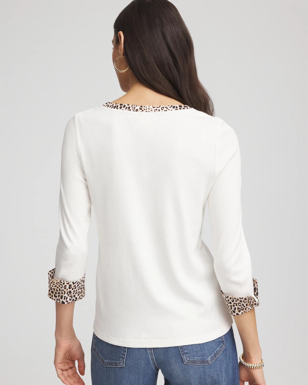 Chico's Pima Jewel Neck Contrast Tee ECRU