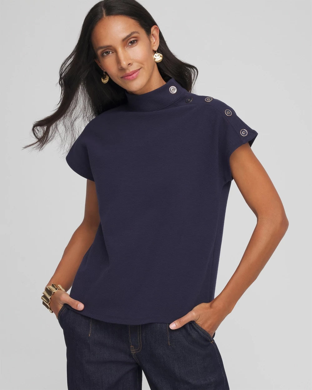 Chico's Ottoman Cap Sleeve Tee PASSPORT BLUE