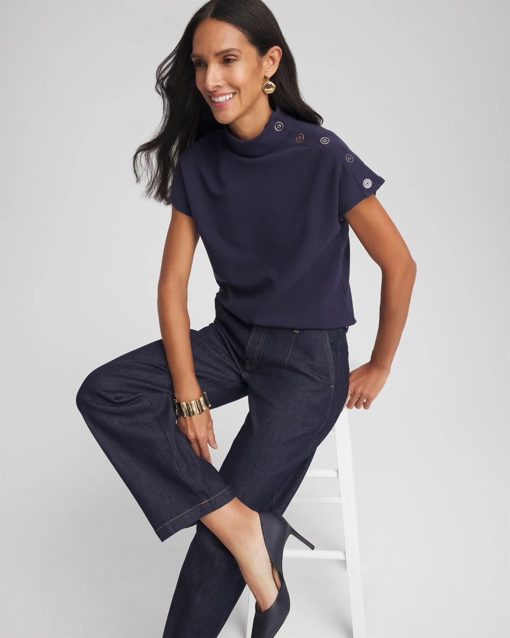 Chico's Ottoman Cap Sleeve Tee PASSPORT BLUE
