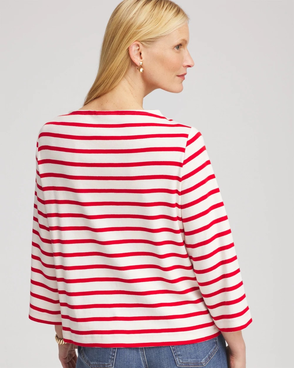 Chico's Bateau Neck Stripe Top LOVE LETTER RED