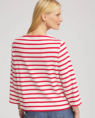 Chico's Bateau Neck Stripe Top LOVE LETTER RED