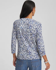 Chico's Printed Slub Splitneck Button Tee PASSPORT BLUE