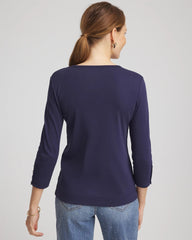 Chico's Pima Cotton Crewneck Button Tee PASSPORT BLUE