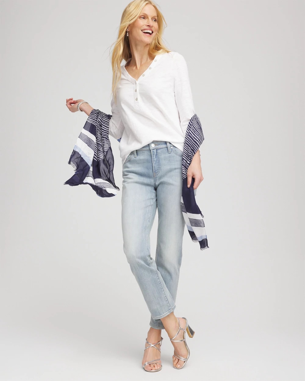 Chico's Slub Splitneck Button Tee ALABASTER