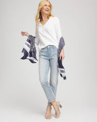 Chico's Slub Splitneck Button Tee ALABASTER