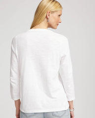 Chico's Slub Splitneck Button Tee ALABASTER