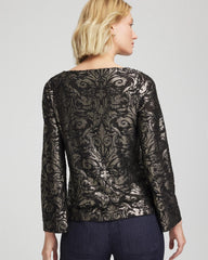 Chico's Art Deco Burnout Jacquard Top BLACK