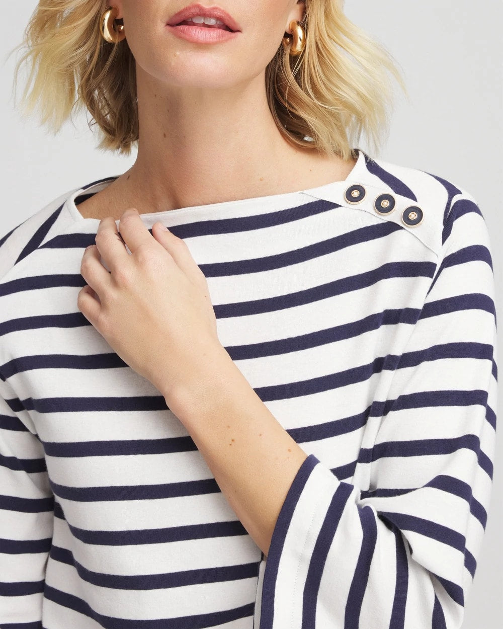 Chico's Bateau Neck Stripe Top ECRU