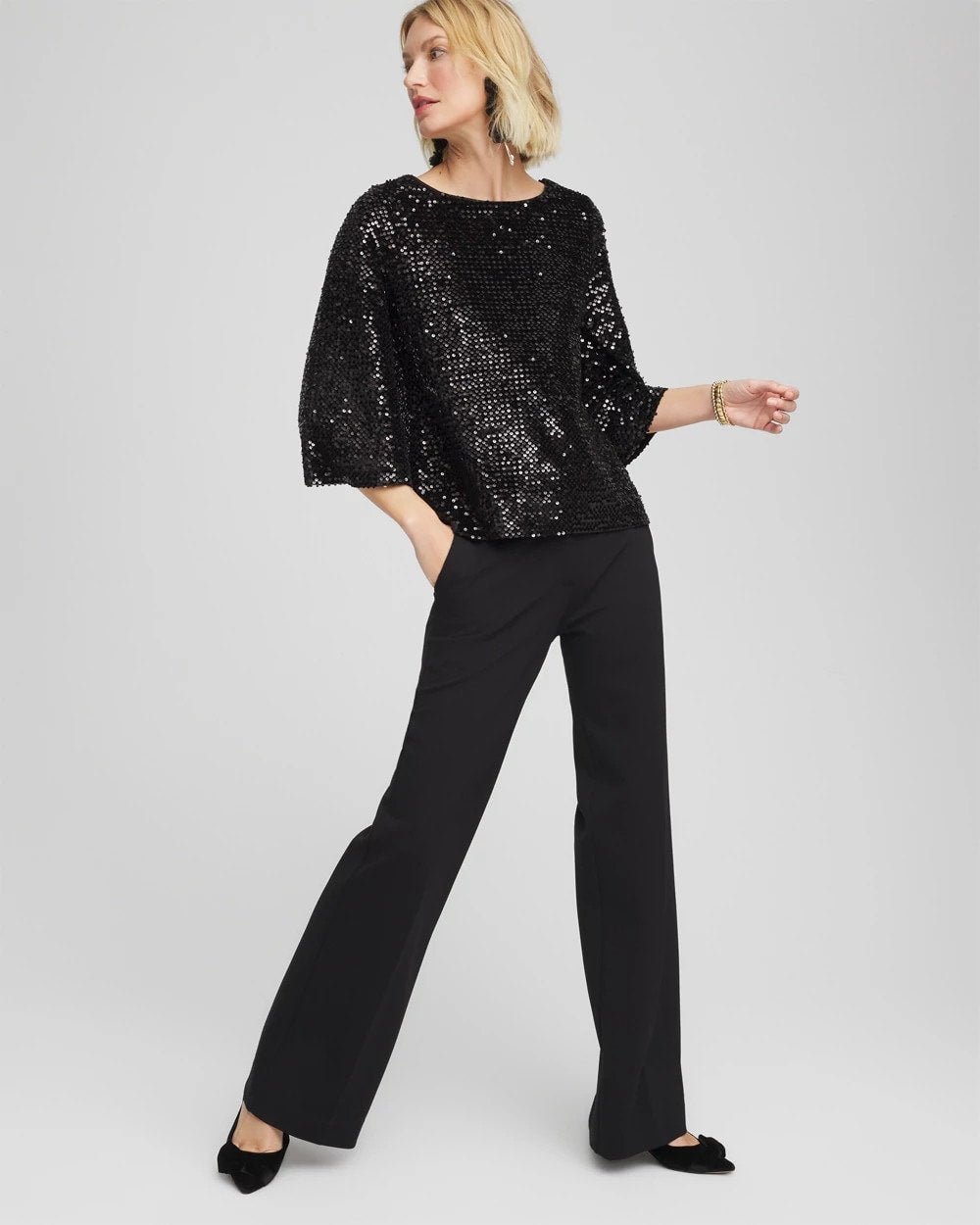 Chico's Sparkling Sequin Party Tee BLACK