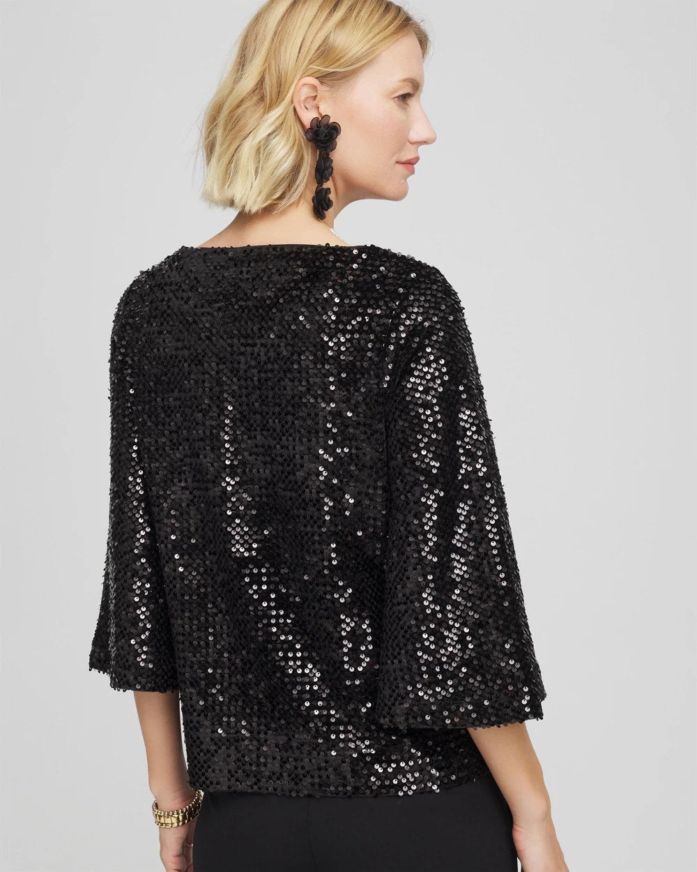 Chico's Sparkling Sequin Party Tee BLACK