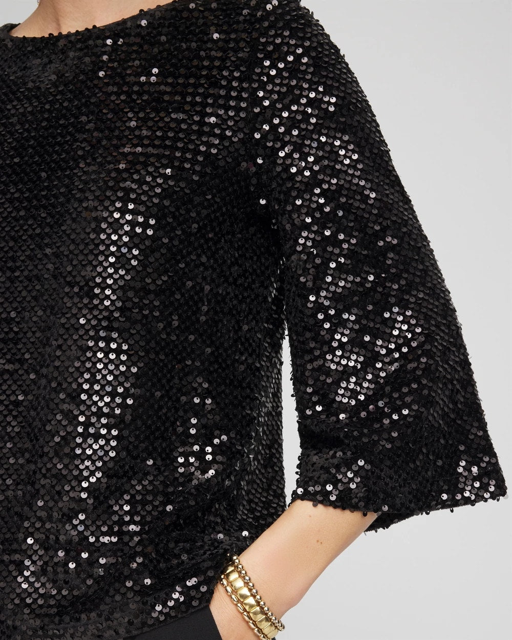 Chico's Sparkling Sequin Party Tee BLACK