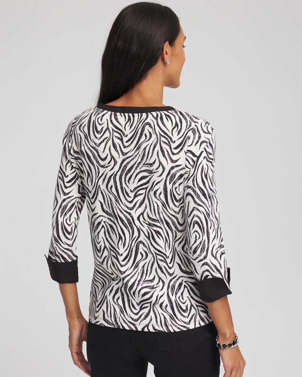 Chico's Pima Jewel Neck Contrast Tee BLACK
