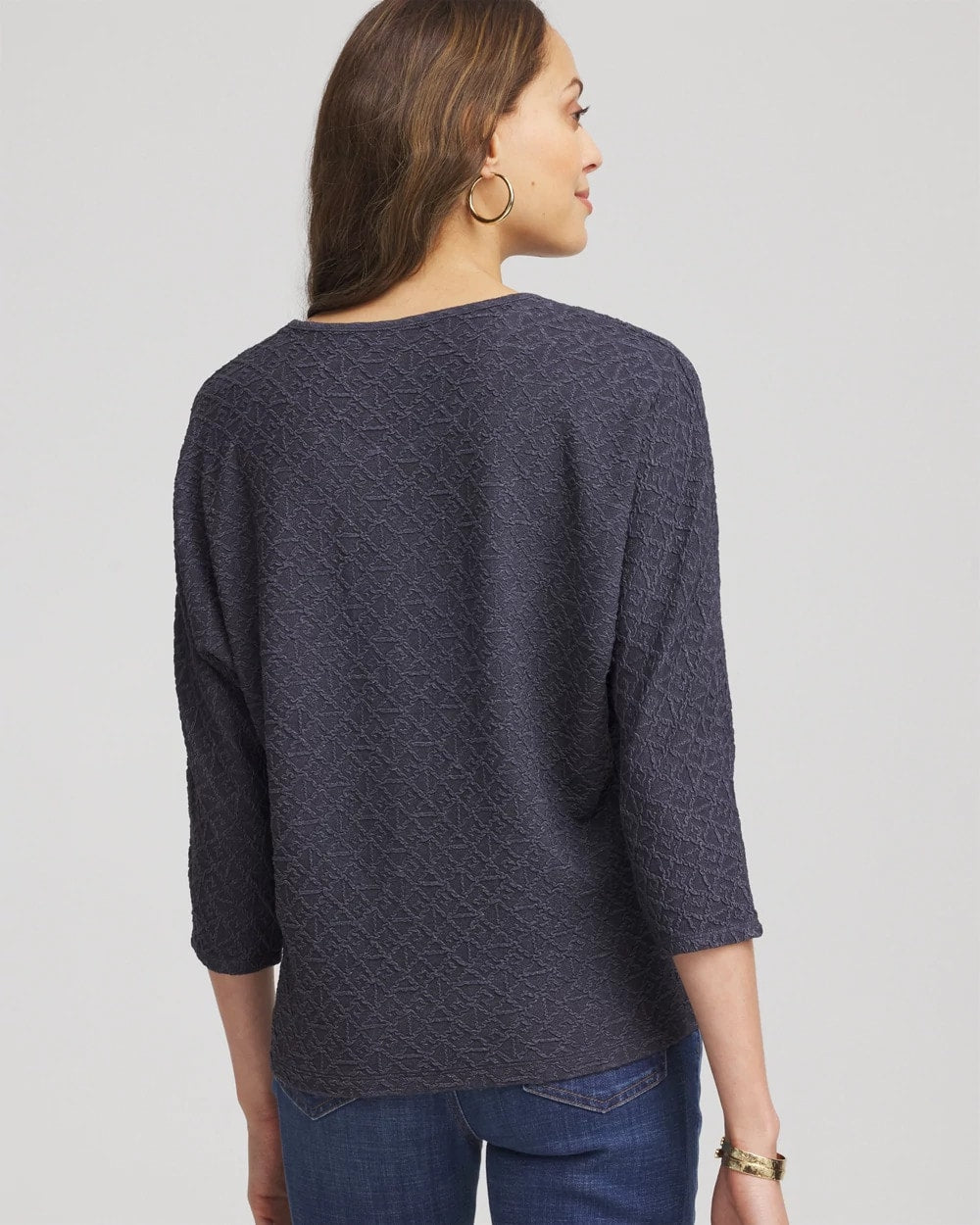 Chico's Textured Denim-Motif Tapered-Hem Top DENIM