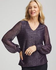 Chico's Foiled Bodre Top PURPLE ELIXIR