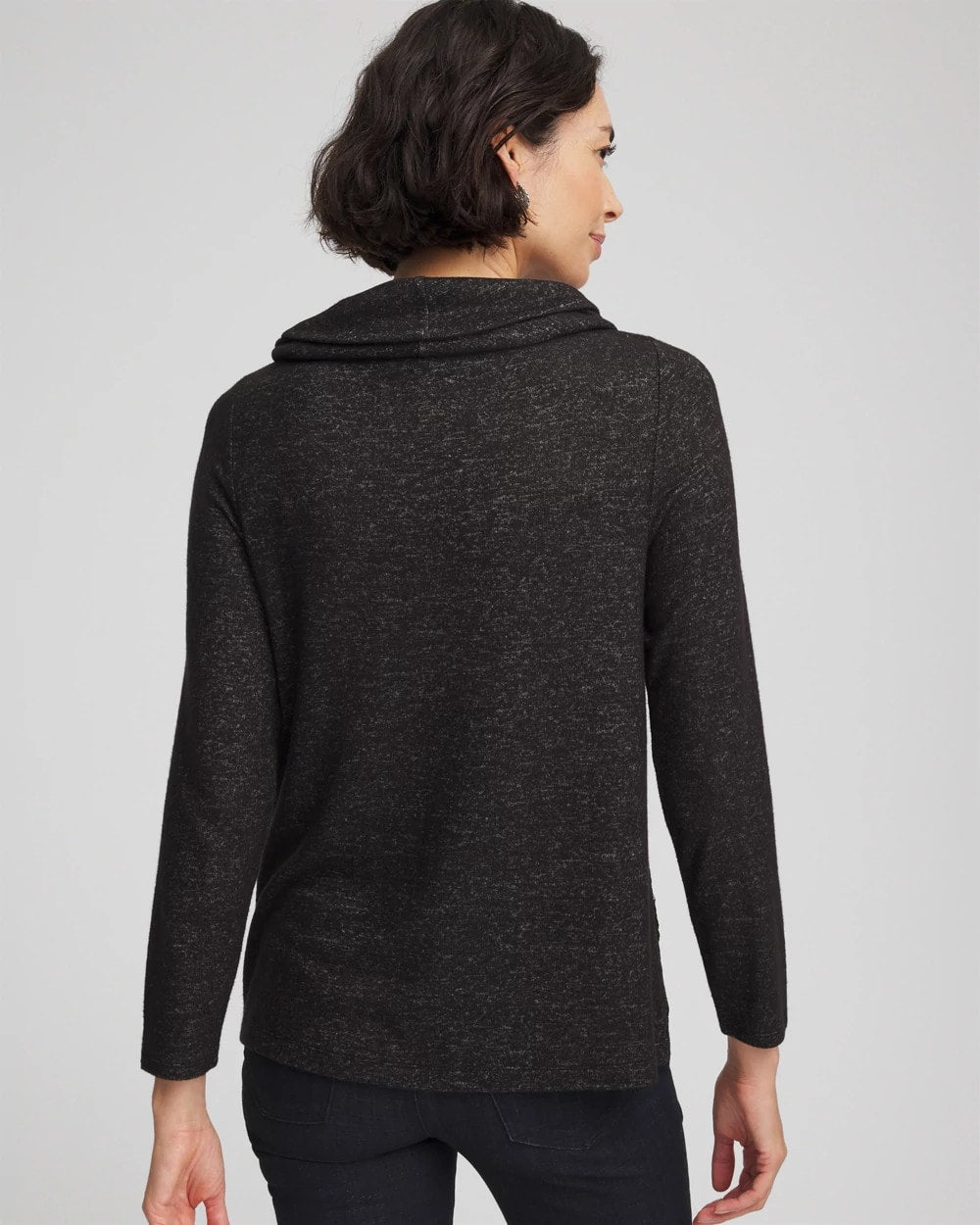 Chico's Lace Hem Cowlneck Top BLACK