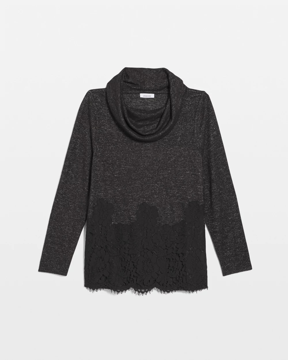 Chico's Lace Hem Cowlneck Top BLACK