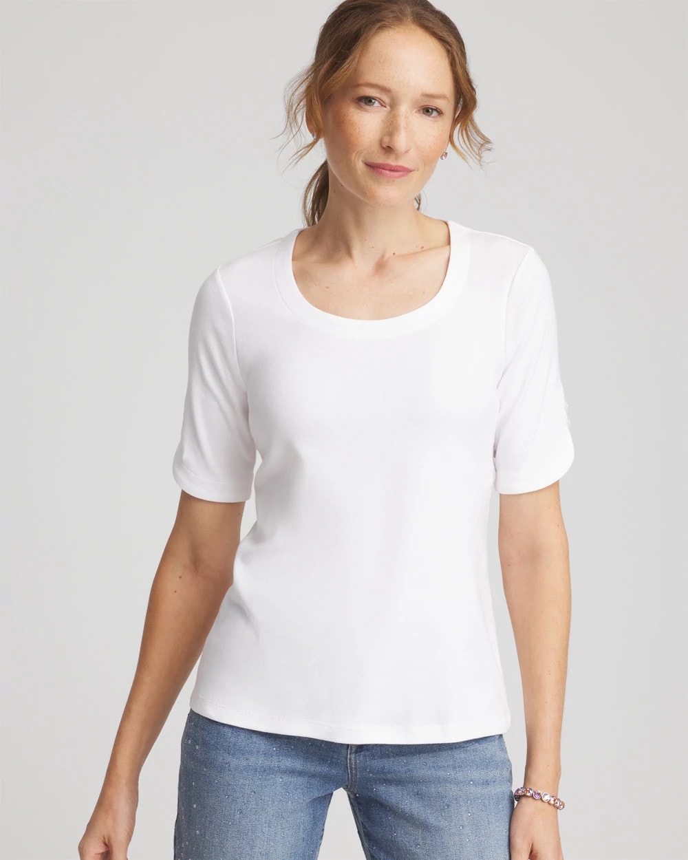 Chico's Short Sleeve Pima Tee ALABASTER