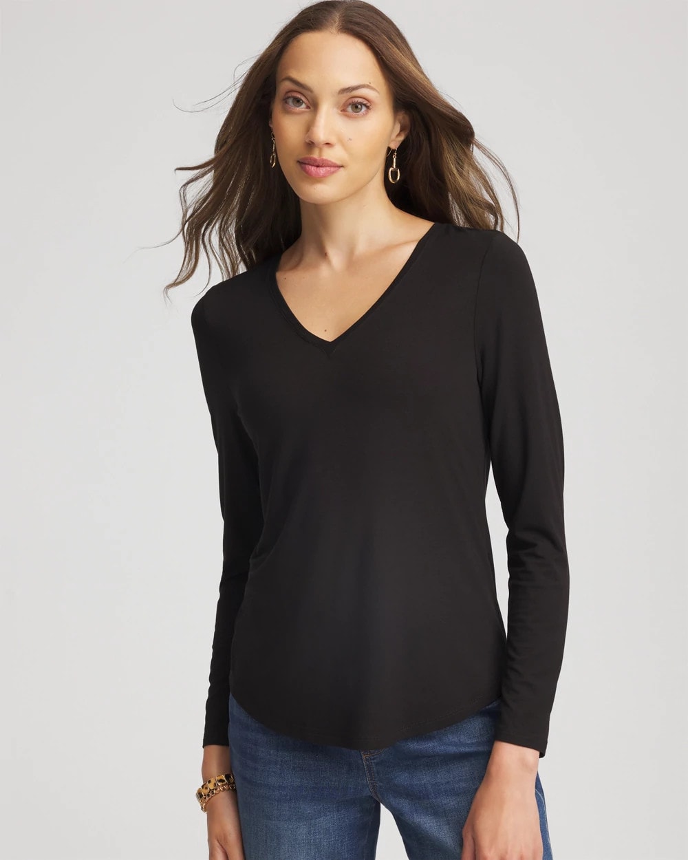 Chico's Touch of Cool™ V-Neck Layering Tee BLACK