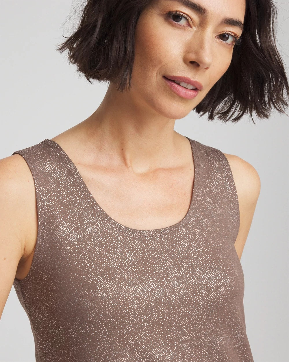 Chico's Foiled Microfiber Tank WALNUT