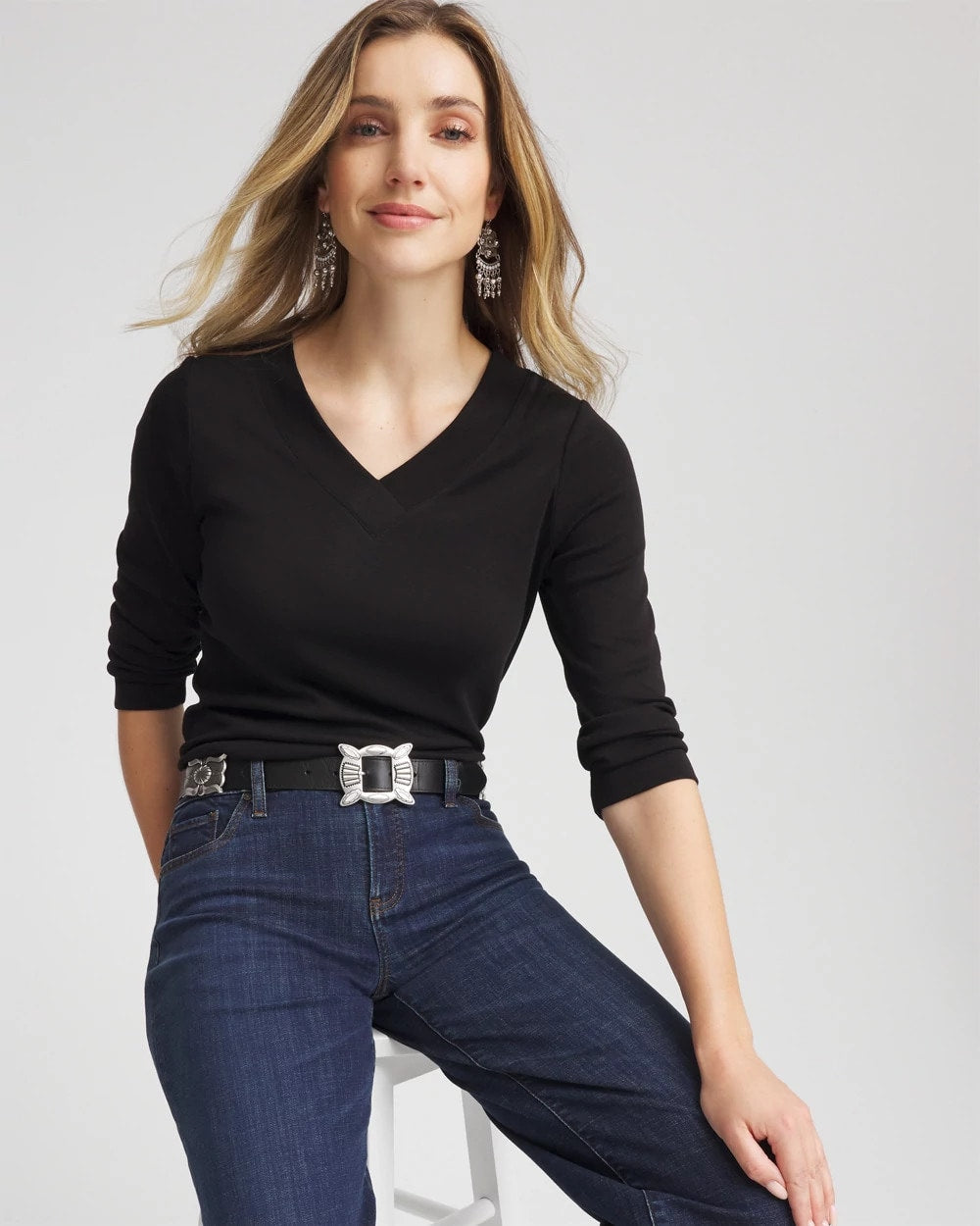 Chico's Pima Cotton 3/4 Sleeve Tee BLACK