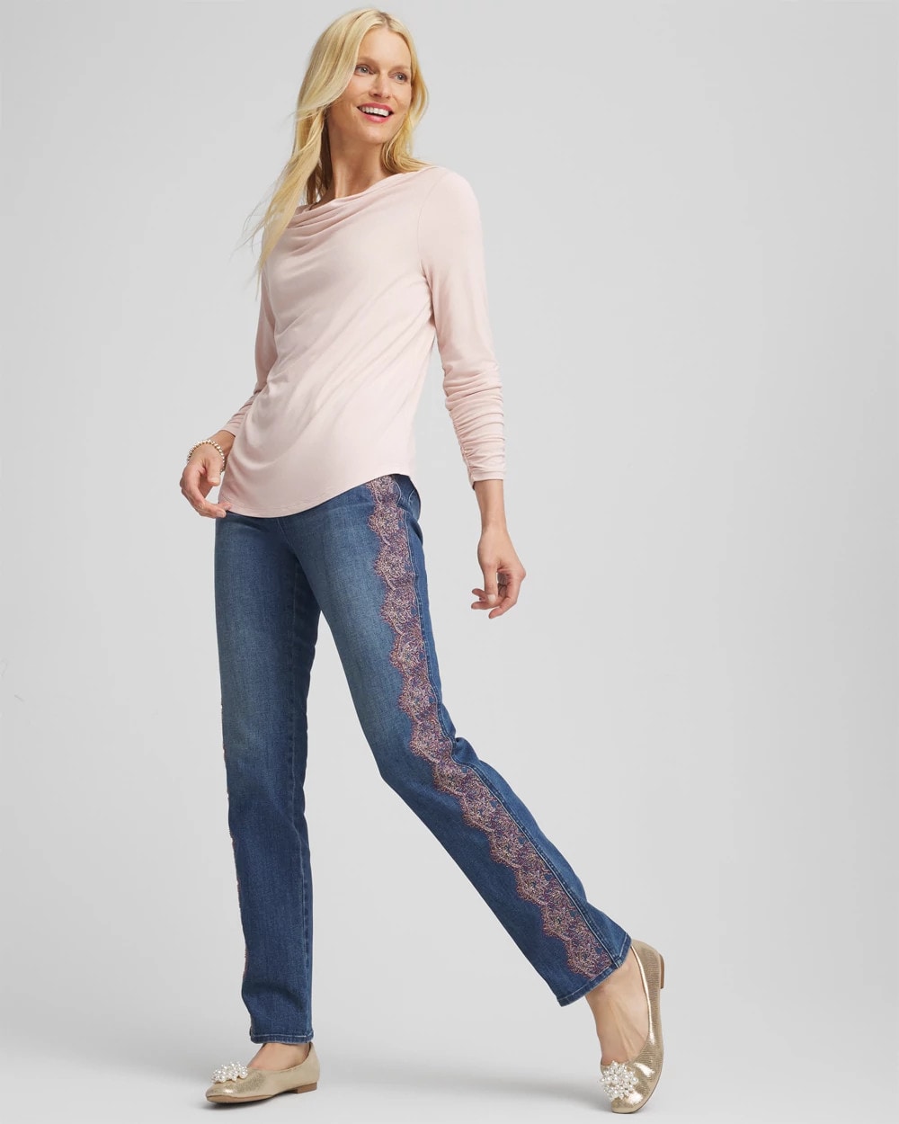 Chico's Cowlneck Long-Sleeved Tee ROSE SMOKE