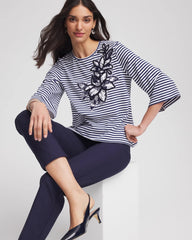 Chico's Floral Embroidered Tee PASSPORT BLUE