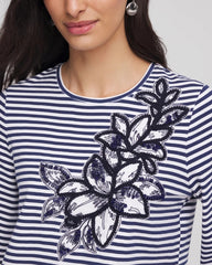 Chico's Floral Embroidered Tee PASSPORT BLUE