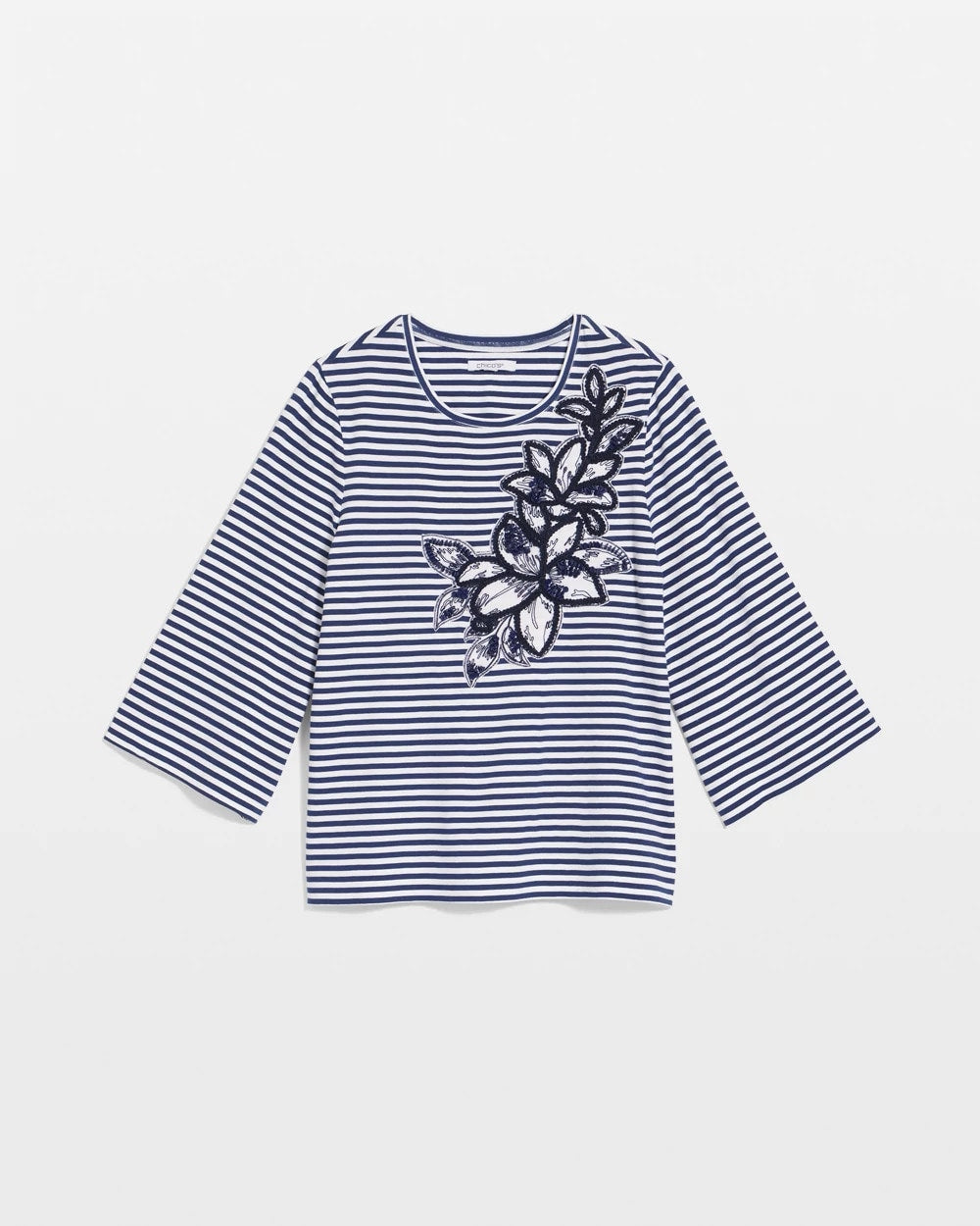 Chico's Floral Embroidered Tee PASSPORT BLUE