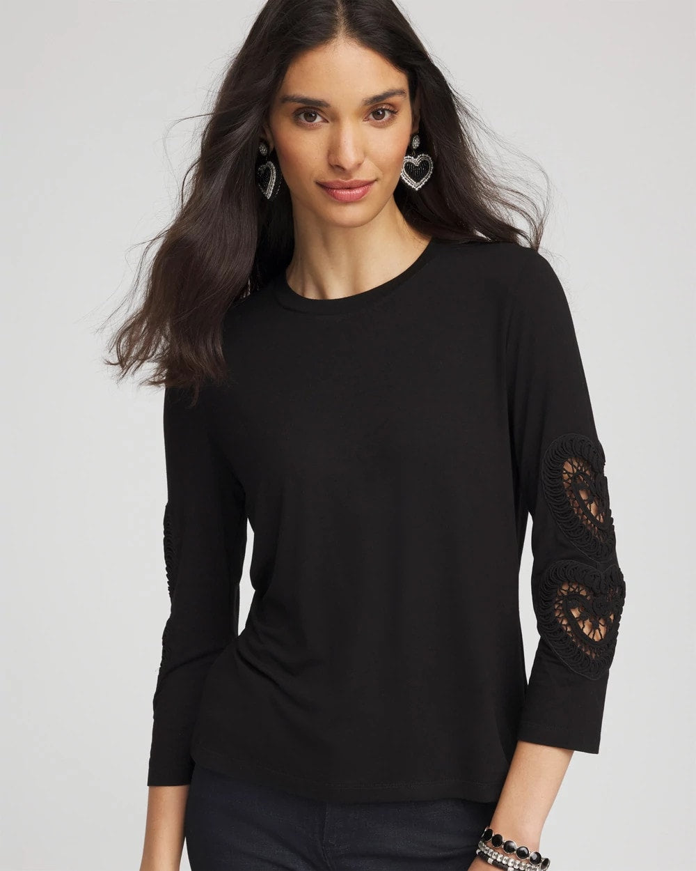 Chico's Heart Sleeve Detail Tee BLACK
