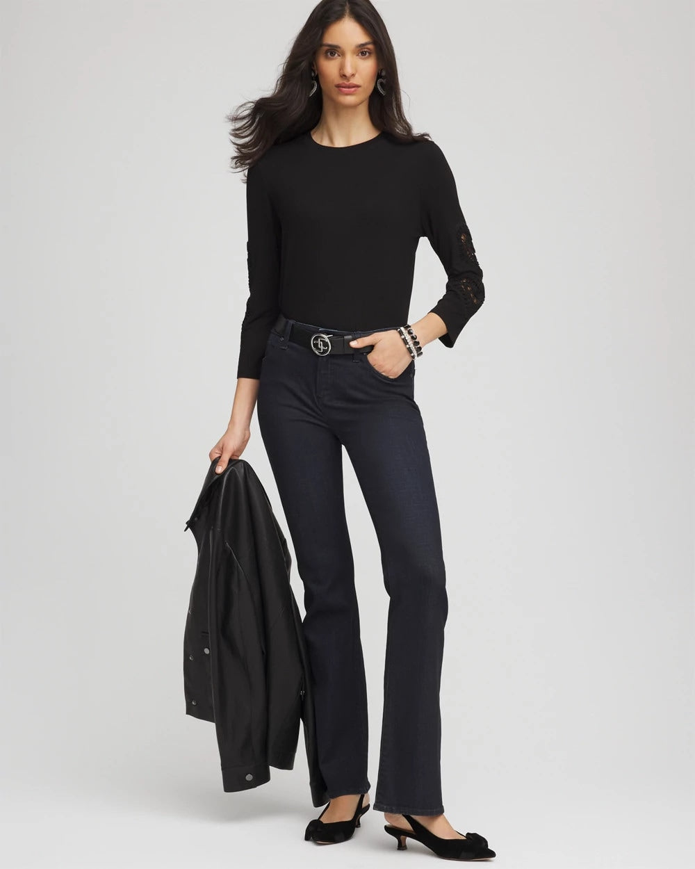 Chico's Heart Sleeve Detail Tee BLACK