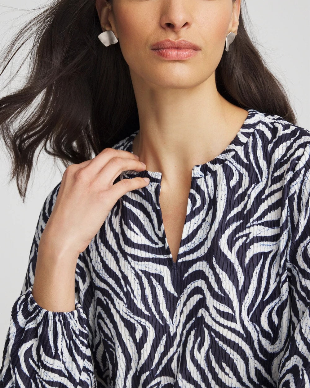 Chico's Zebra Waves Crinkle Top PASSPORT BLUE