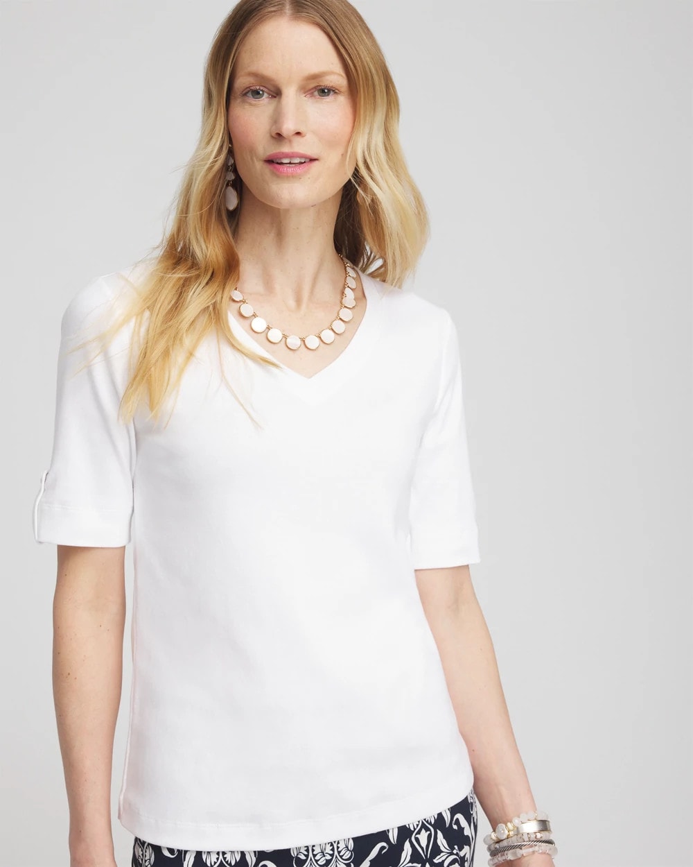 Chico's Everyday V-Neck Pima Tee ALABASTER