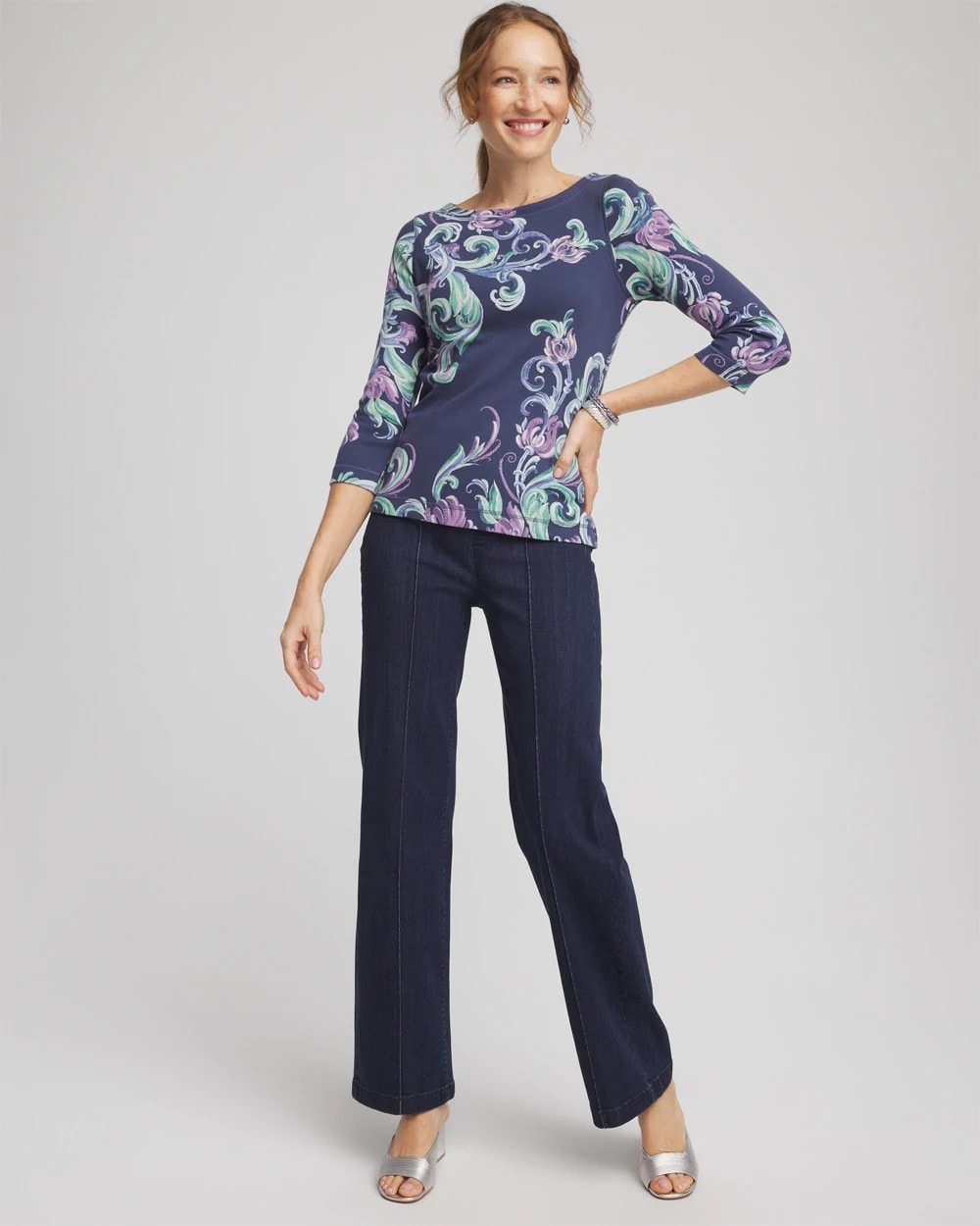 Chico's Pima 3/4 Sleeve Tee TEAL SHADOW