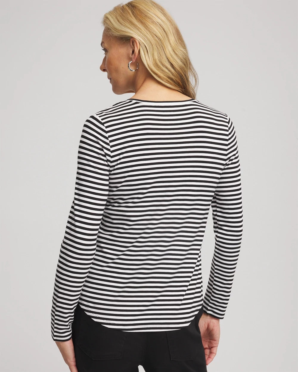 Chico's Striped V-Neck Layering Tee BLACK