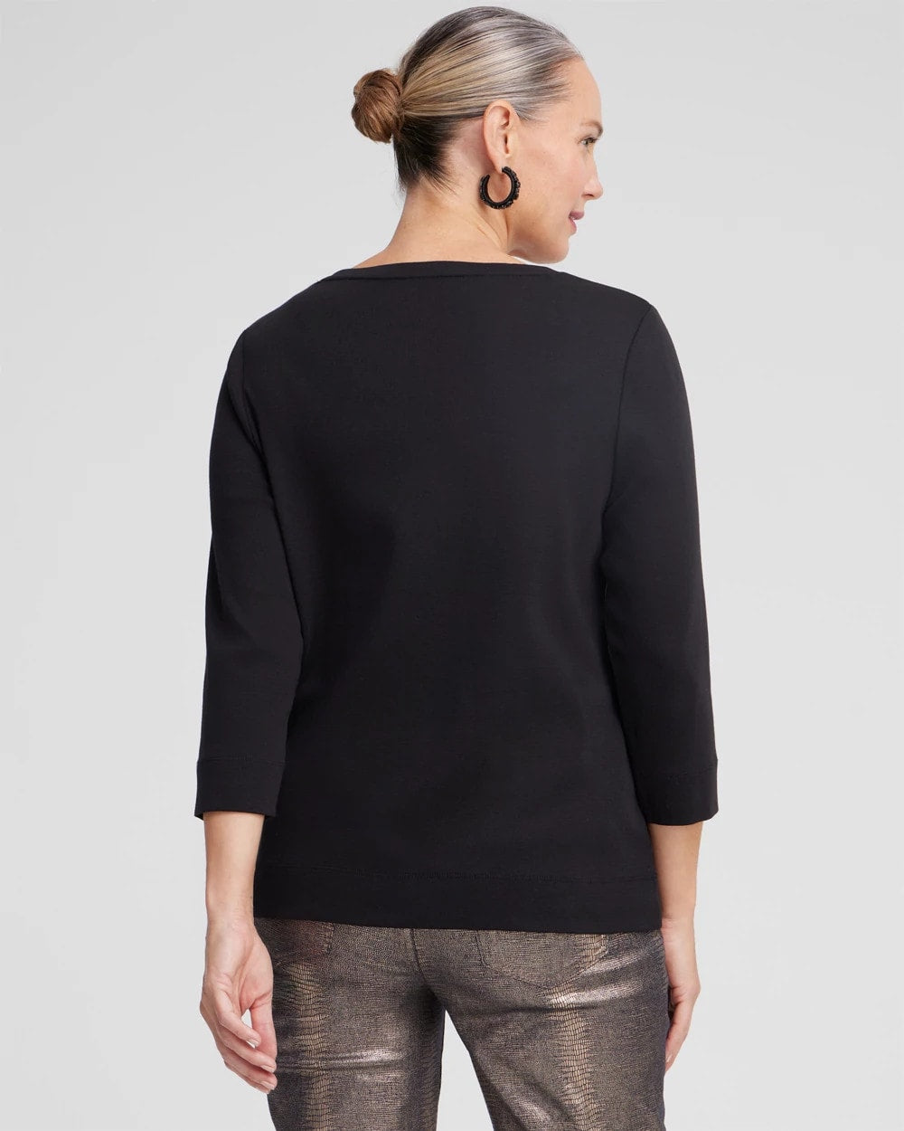 Chico's 3/4 Sleeve V-Neck Tee BLACK