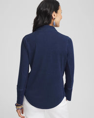 Chico's Collared Henley Denim Top RIVIERA AUTHENTIC