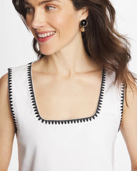 Chico's Pima Blanket Stitch Square Neck Tank ALABASTER