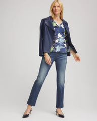 Chico's Printed 3/4 Sleeve Perfect Tee PASSPORT BLUE